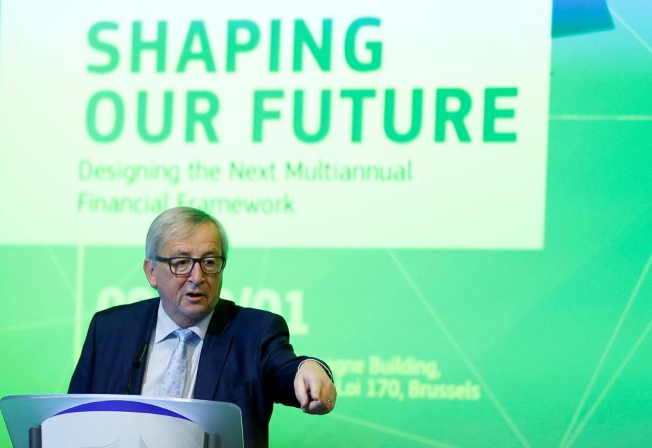 EU Commission President Juncker delivers a speech at a conference on the EU's next long-term budget after Brexit in Brussels
